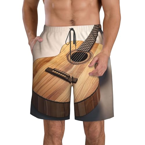 Men's Swim Trunks Quick Dry Bathing Suits Guitar Wooden Beach Board Shorts Swimwear with Pockets