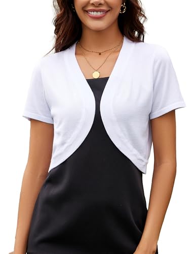 Women's Bolero Shrug Short Sleeve Lightweight Open Front Cropped Cardigan Knit Sweater