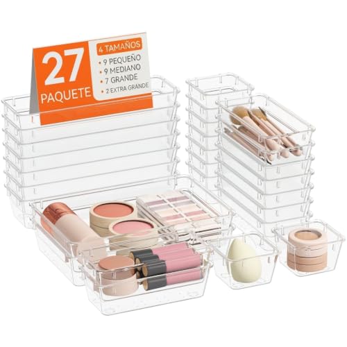Organizadores de Cajones Lifewit, Set de 27 de Plástico Transparente, Separadores de Cajones de Escritorio, Bandejas de Almacenaje, Cajas Separadoras para