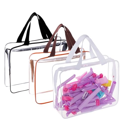 3 Pack Storage Bags with Zipper Clear PVC Bags for Board Games, Books and Toys - Organizer Bags, 3 Colors (Black, Brown, White, Large)