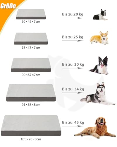 KSIIA Orthopädisches Hundebett Mittelgroße Hunde, Hundekissen Waschbar 90x57cm, Hundebetten mit Abnehmbarer Deckel, Hundematte Doppelseitig Wendbare, Grau