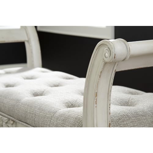 Signature Design by Ashley Realyn French Country Upholstered Tufted Accent Bench, Antique White