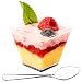 DLux 50 x 2 oz Mini Dessert Cups with Spoons, Square Short - Clear Plastic Parfait Appetizer Cup - Small Disposable Reusable Serving Bowl for Tasting Party Desserts Appetizers - With Recipe Ebook