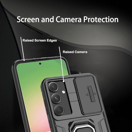 Lumobrilla for Samsung Galaxy A56 Case,for Samsung Galaxy A36 Case with[Slide Camera Cover][360° Rotate Ring Stand] Heavy Duty Protective Cover Shockproof Phone Case for A56 Cover/A36 Cover-Black