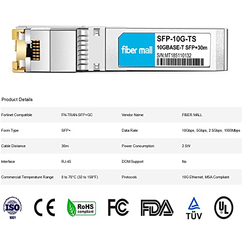 Image of Fortinet 10GBASE-T SFP+ Copper RJ-45 30m Fiber Optic Transceiver Module
