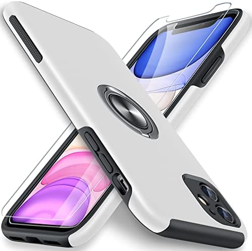 AOUIA iPhone 11 Case, with 2 Pack Glass Screen Protector, iPhone 11 Protective Cover Shockproof Slim Non-Slip Rugged Case 360° Rotatable Ring Holder Magnetic Car Kickstand Cases for iPhone 11 -Red