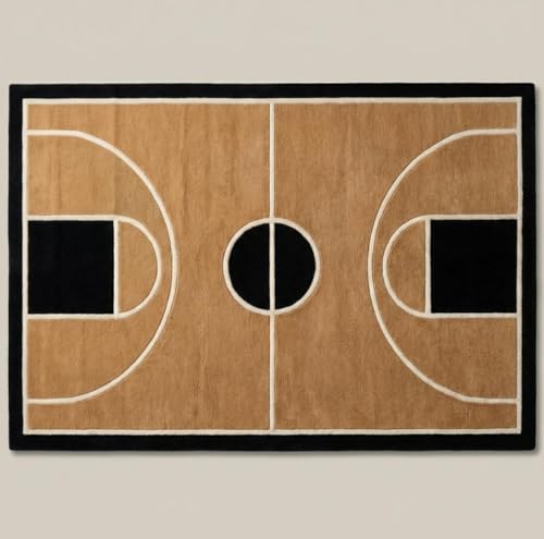 Basketball Court Area Rug, Brown and Black, Sports Theme, Hardwood