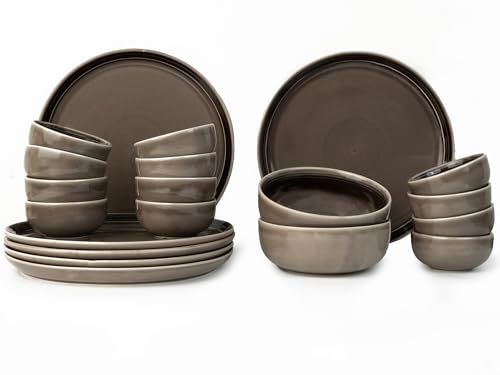 Image of Bodhi House Handcrafted Chip Resistant Porcelain Dinner Set, 20 Pieces Dish Set Serving for 6, Microwave and Dishwasher Safe, Bone-ash Free, Crockery Set for Dining and Gifting, Smoke Grey