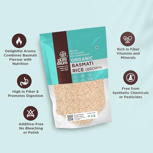 Image of Pure & Sure Organic Brown Basmati Rice 1Kg | 100% Naturally Processed & Unpolished Brown Chawal | Rich in Protein & Fiber | Helps to control Diabetes & Blood Pressure