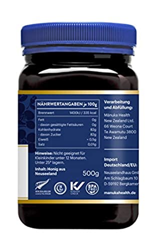 Manuka Health - Manuka Honig MGO 250+ (500 g) - 100% Pur aus Neuseeland mit zertifiziertem Methylglyoxal Gehalt