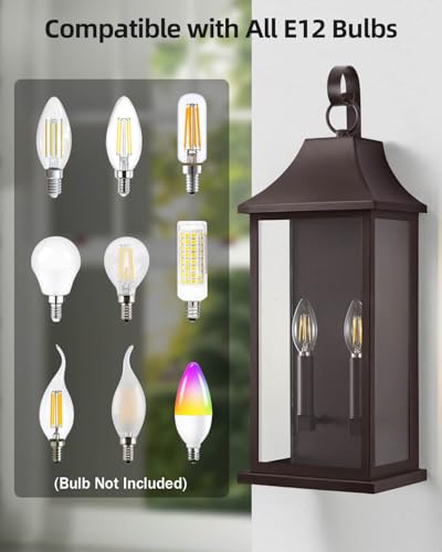 Image of RAYVO 21.5 inch Large Outdoor Wall Lights Modern Outdoor Wall Lantern with Clear Glass, Waterproof Exterior Lighting Fixture Outside Wall Sconce for Porch Garage Entryway Patio, Bronze, 2 Pack
