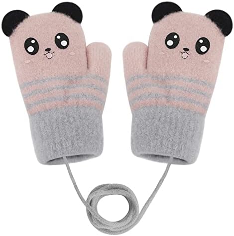 Ruixia Kids Cute Cartoon Fox Warm Gloves with Hang Neck String Thicken Plush Knitted Gloves Super Soft Lining Full Finger Gloves Winter Thermal Mittens for 2-4 Years Old Boys Girls