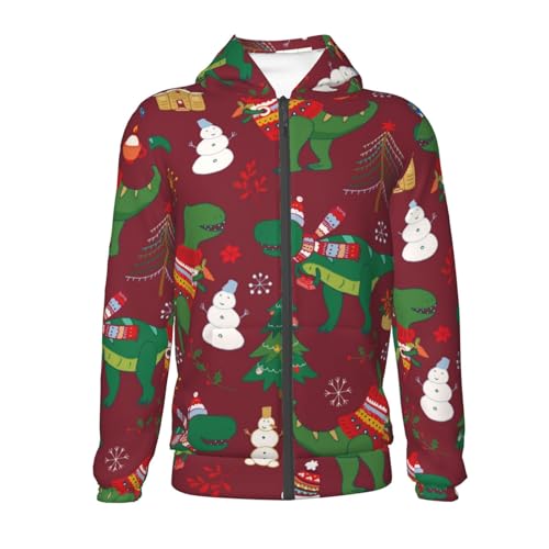 Dinosaur Christmas Happy New Year Kids Pullover Hoodies Boys Zip Up Sweatshirts Girls Athletic Clothes with Pocket2