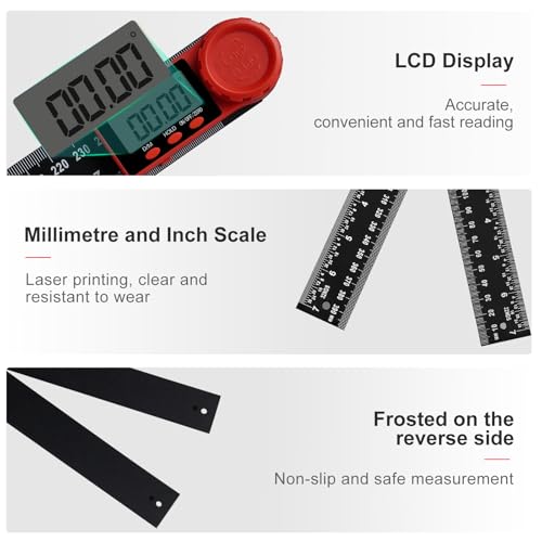 Winkelmesser Digital, Aweohtle 2 in 1 Digitaler Winkelmesser mit Lcd Anzeige,HOLD und Feststell Funktion, 360° drehbares Winkellineal für Maschinenbau, Holzbearbeitung und Messung - 400mm
