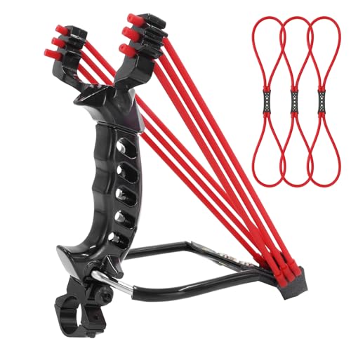 Foldable Slingshot for Hunting Powerful Slingshot with Wrist Rest and 4Pcs Replacement Rubber Bands Catapult Kit for Adults Target Practice (Red)