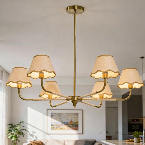 Image of 39 inch Boho Rattan Chandelier, 6-Light Rattan Pendant Light, Handwoven Natural Rattan, Rustic Industrial Adjustable Rattan Fixture for Dining Room, Kitchen Island & Living Room, E12 Socket