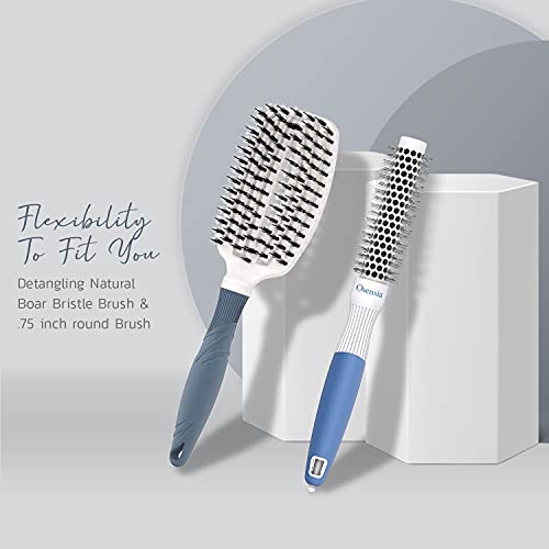 Hair Brush Set - Professional Round Brush And Detangling Brush - Ceramic Ion Thermal Barrel Brush - Pain Free Natural Boar Bristle Hair Brush For Kids, Women, And Men (0.75 Inch) #TOP6