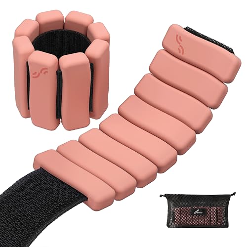 Sportneer Wrist & Ankle Weights for Women & Men Set of 2 (1LB/2LB Each) - Soft Silicone Arm & Leg Weights for Pilates Yoga Walking Barre Home Workout Water Aerobics(Blush Peach 1 LB x 2)