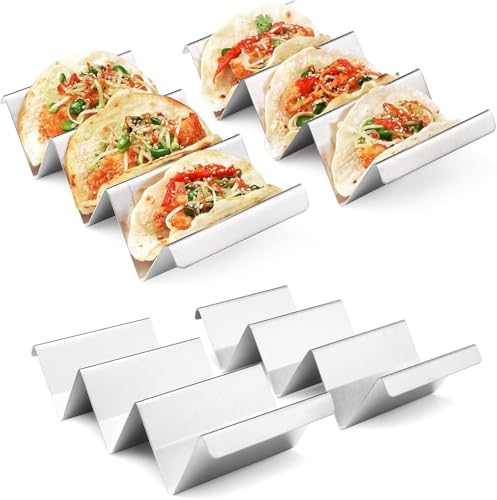 Taco Holders Set of 4 - Taco Holder Stand Stainless Steel Tray Style Stand, Oven, Dishwasher & Grill Safe Racks for Easy Fill & Serve
