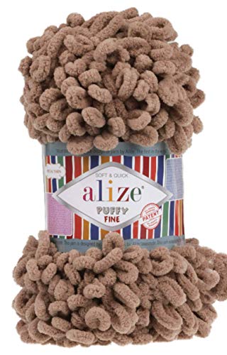 Alize Puffy Fine Baby Blanket Small Loop 100% Micropolyester Soft Yarn Lot of 4skn 400gr 64yds (329 - Milky Brown)