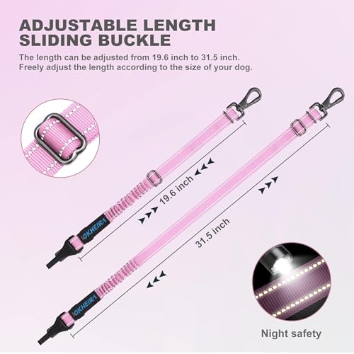 Image of IOKHEIRA Dog Seat Belt 3-in-1 Car Harness for Pets Adjustable Safety Seatbelt Nylon Reflective Bungee Fabric Dog Car Harness with Clip Hook Latch & Buckle, Swivel Zinc Alloy Carabiner (Pink)