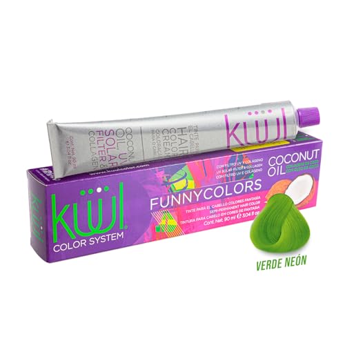 Listado de Colorante Verde del mes. 44 KÜÜL - Color System Funny Colors Tinte Semipermanente Cabello Color Verde Neón 90 ml, con Aceite de Coco, Filtro UV y Colágeno, Prolonga Intensidad del Color, Aporta...