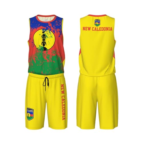 New Caledonia Flag Grain (4) Basketball Jersey Uniform Suit for Men Adults Training Athletic Set