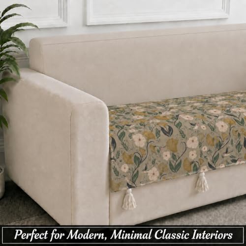 Image of STITCHNEST 'Eden Weaves Collection Series' 1 Seater Sofa Cover|Elegant Woven Fabric, Decorative Tassels, Washable & Durable for Modern Living