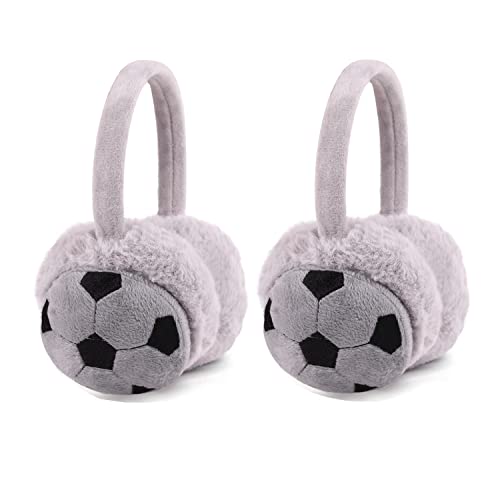 Image of JIAHG Boys Girls Cute Cartoon Football Winter Warm Earmuffs Soft Faux Fur Ear Warmers Kids Outdoor Thermal Plush Ear Muffs