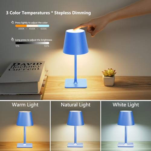 Image of Yogaret Blue Cordless Table Lamp Set of 2, Indoor /Outdoor Table Lamp for Restaurant Home Dinner Patio Pinic