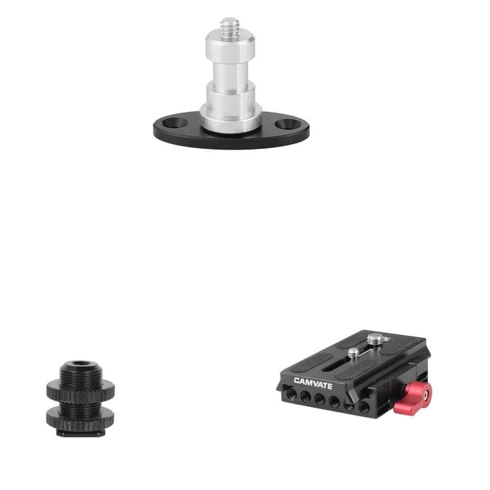 CAMVATE 1/4"-20 Thread Screw Connector + 5/8"-27 Male Threaded Cold Shoe Adapter + Quick Release Base