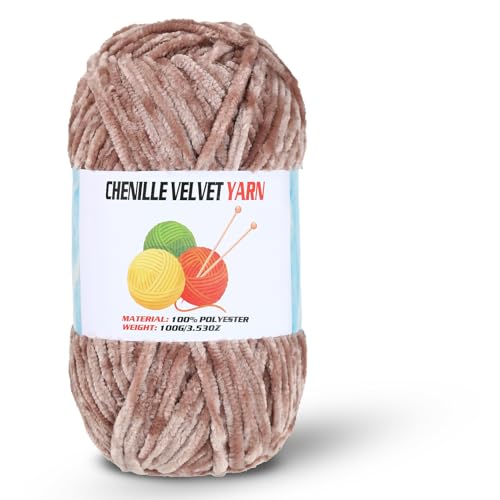 Image of Velvet Chenille Chunky Yarn, Handcrafts Weaving Soft Chenille Yarn for Crocheting Clearance, Used for Making Baby Yarn Blanket, Clothes, Knitting Creations (1 - Camel)