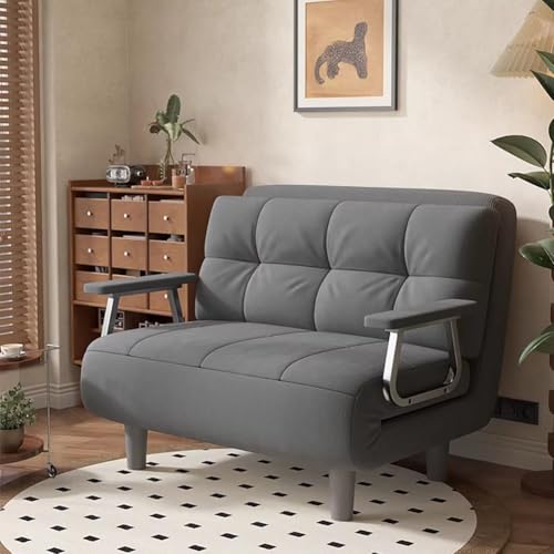 Sofá cama convertible 3 en 1, silla cama plegable con espuma de alta densidad, futón reclinable con reposabrazos, sofá biplaza/chaise longue/cama plegable temporal
