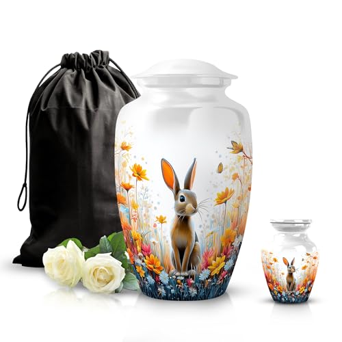 Image of Rabbit Urn Funeral Cremation Urn for Ashes 1 Large & 1 Small | Human Remains Urns, Decorative Keepsake Urns Ash