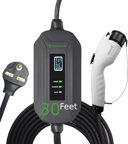 PRIMECOM Level 2 Electric Vehicle (EV) Charger (220V / 240Volt, 16Amp) Portable EVSE Smart Electric Car Charger, 30', 40', and 50 Feet Lengths (6-30P, 30 Feet)