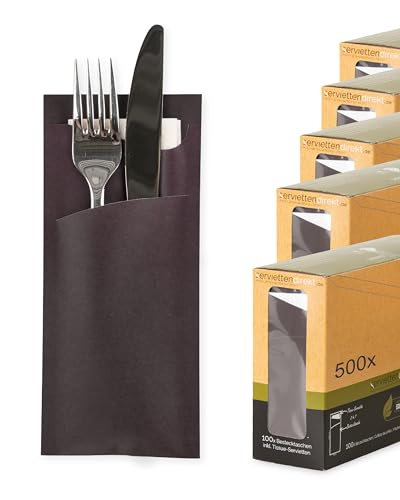 PG PrimeGuest SUPPLY Servietten Bestecktasche für Besteck Prime Fit 85x190mm, mit Serviette in Weiß, ideal für Gastronomie und Feiern 500 Stück...