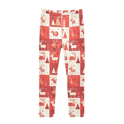 KLL Christmas Winter Snow Elk Red Toddler Girls Basic Leggings Comfortable High Waisted Lounge Pants Running