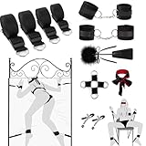 13 PCS Sex Bondage BDSM Kit Bed Restraints Straps Set Sex Toys for Women SM Games Play with Hand Cuffs Ankle Cuff Blindfold Tickler, Adjustable Bondage Set Bed Couple Adult Toys