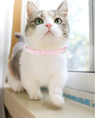 Aecllcea-Cat-Collars-for-Girl-Cats-with-Rhinestone-Soft-VelvetBreakaway-Cat-Collars-with-BellAdjustable-Safe-Kitten-Collar-Pink