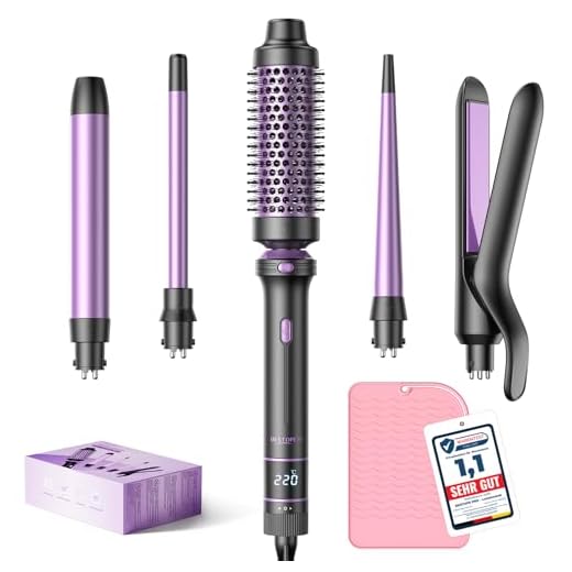 BESTOPE PRO Lockenstab, 5 in 1 Lockenstäbe Set mit Glätteisen, Thermobürste, 3 Keramische Lockeneisen (9mm- 25mm) für Große Locken, 13 Temperaturen, Hair Curler mit Hitzebest.Matte, Handschuh