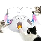 Picture of FITWOWFIT Cat Toys, Interactive Cat Toy for Indoor Cats, Automatic Interactive Kitten Toy, Fluttering Feather, Track Balls, Rotating Track Feather Enrichment Kitty Toys for Multi-cat Family (White)
