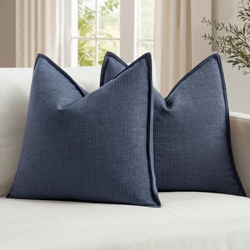 Image of MIULEE Pack of 2 Thick Textured Couch Throw Pillow Covers 18x18, Navy Blue Decorative Pillow Covers, Neutral Linen Cushion Cases for Sofa Bed Living Room Modern Farmhouse Home Decor, No Filling