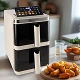 M mimotec - Air fryer Double Tech, Freidora de aire sin aceite, 11,6L con 2 Cestas de 5,8L, 3000W, 10 Menús, Pantalla táctil, 40-200°C, Deshidratación, Luz Interior y Piezas Lavables