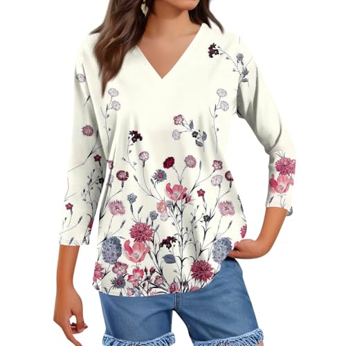 HTHLVMD Womens 3/4 Length Sleeve Tunic Tops Summer Fall Outfits 2025 Three Quarter Sleeve Casual V Neck T Shirts for Women