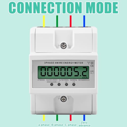 3 Phasen Stromzähler, 100A Drehstromzähler Geeicht Stromzähler mit LCD-Display, 50/60Hz Digitaler Stromzähler Drehstromzähler Hutschiene für DIN Hutschiene Zwischenzähler Strom(3-Phasen 4-Draht)