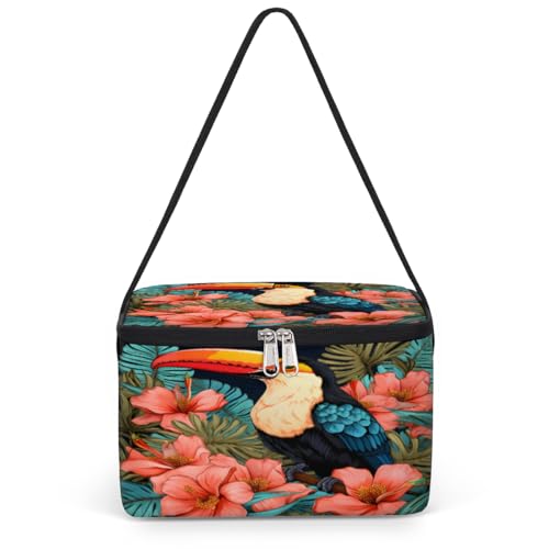 Toucan Lunch Bags for Women Men 9 Cans, Hot & Cold Food Delivery Bag Insulated Grocery Bag Insulated Lunch Box Bird Flowers Cooler Bag for Office Work Picnic Beach