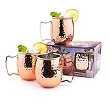 Moscow Mule Copper Mugs with Handles (4-Pack) Classic Drinking Cup Set Home, Kitchen, Bar Drinkware Helps Keep Drinks Colder, Longer Food-Grade Safe Lining