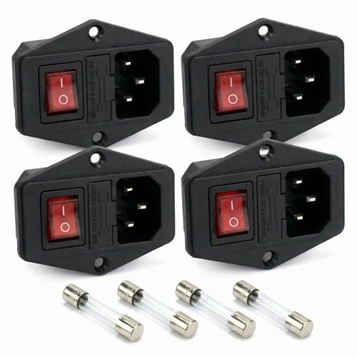 QWORK 4 Stück Kaltgeräte Buchse 3-in-1-eingang Sicherungsschalter 3-polig IEC320 C14 10A Mit Schalter Sicherung Und Licht