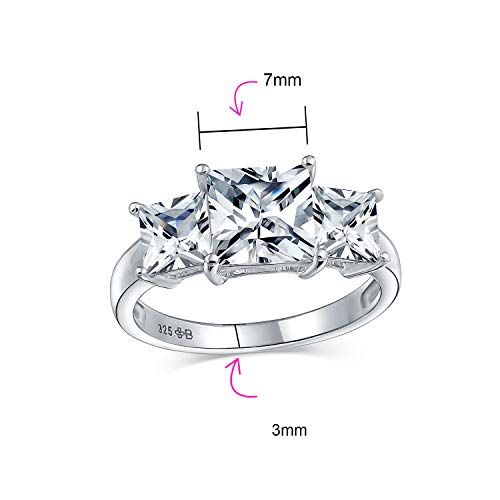Personalize Timeless 3CT AAA Cubic Zirconia Past Present Future Square Solitaire Princess Cut Engagement Promise Ring For Women Side Stone Heart Shape CZ .925 Sterling Silver Customizable3