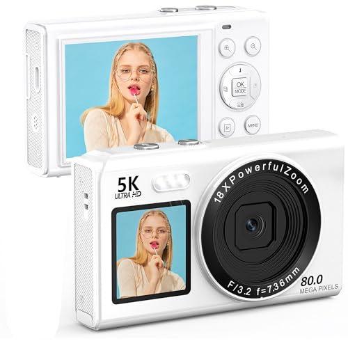 Appareil photo numérique 5K blanc le cadeau idéal pour adolescents et débutants